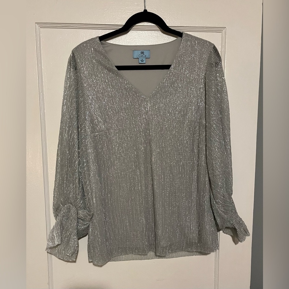 CeCe silver metallic blouse